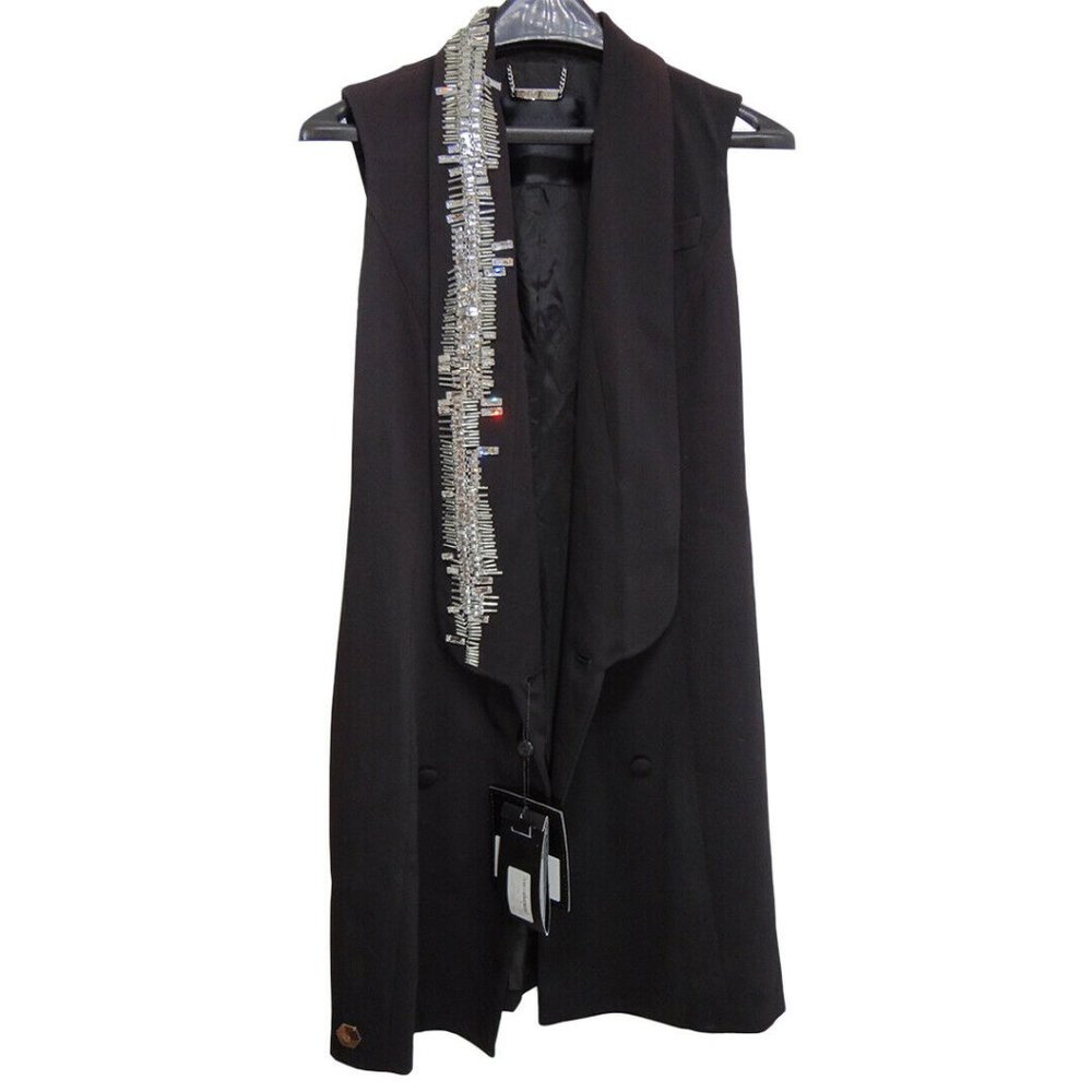 $3375 Philipp Plein Black Embellished Sleeveless Tuxedo 'Chopper' Dress Size S